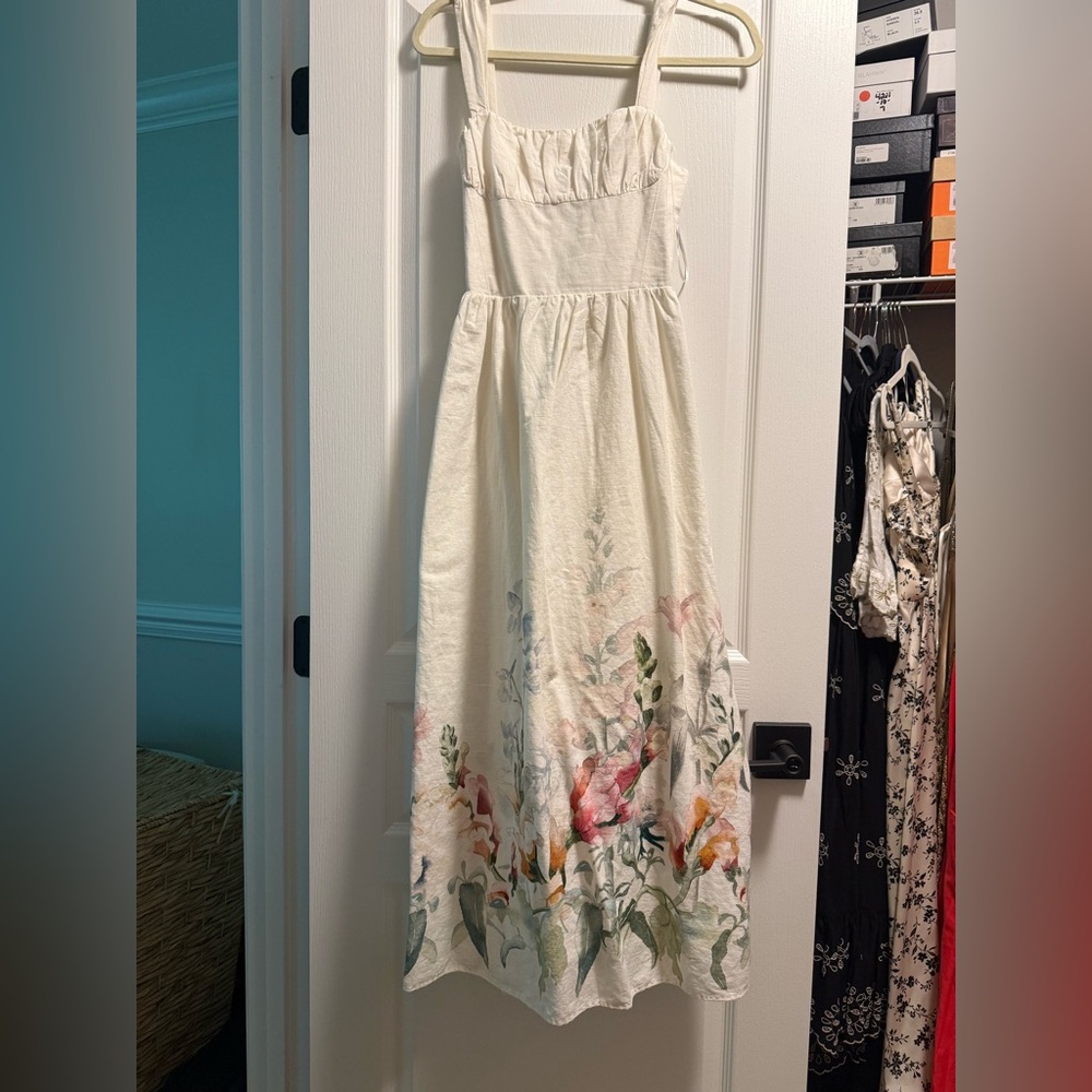 H&M Cream Floral Linen Maxi Dress